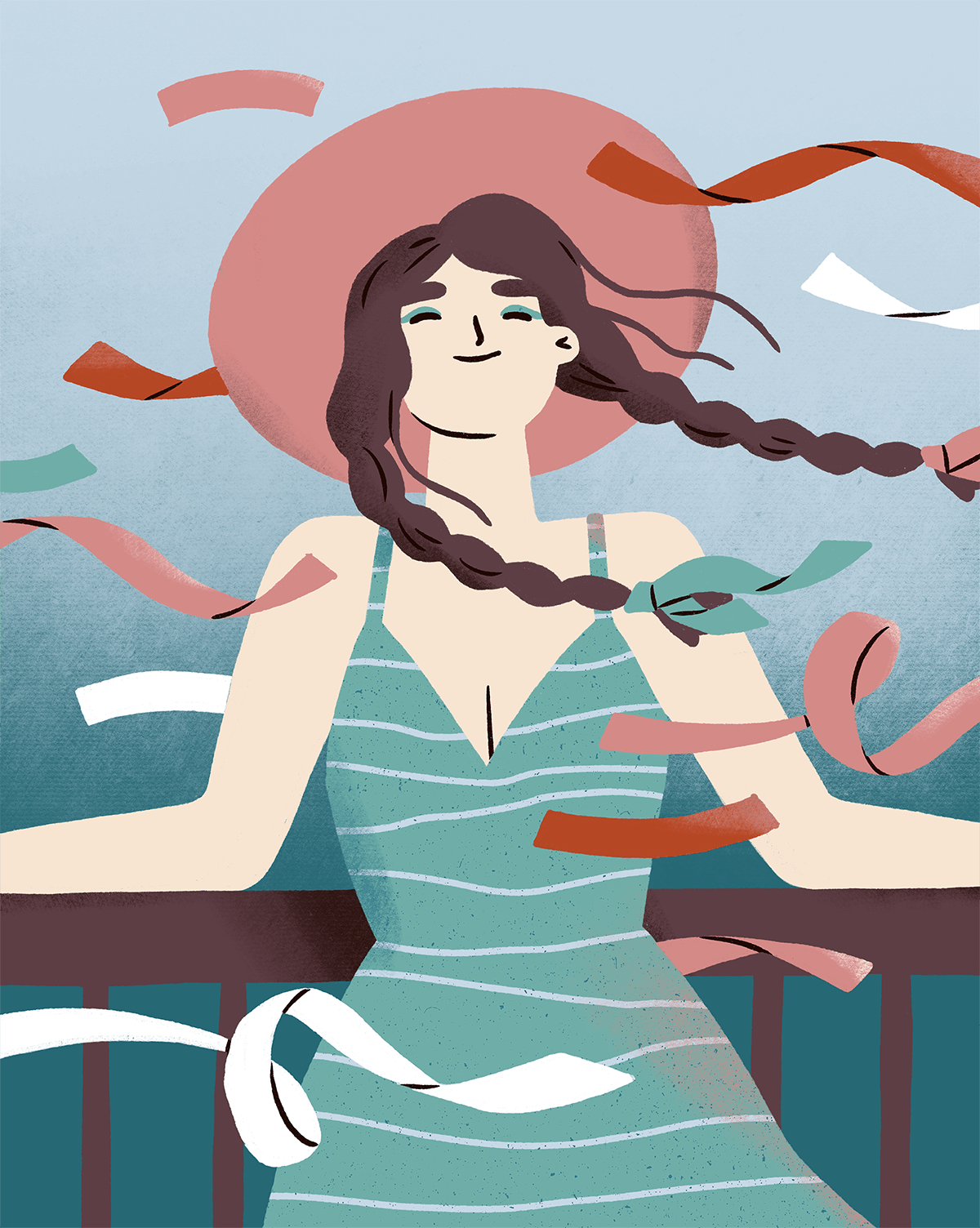 Sasha Kolesnik_ female portrait with ribbons_illustration