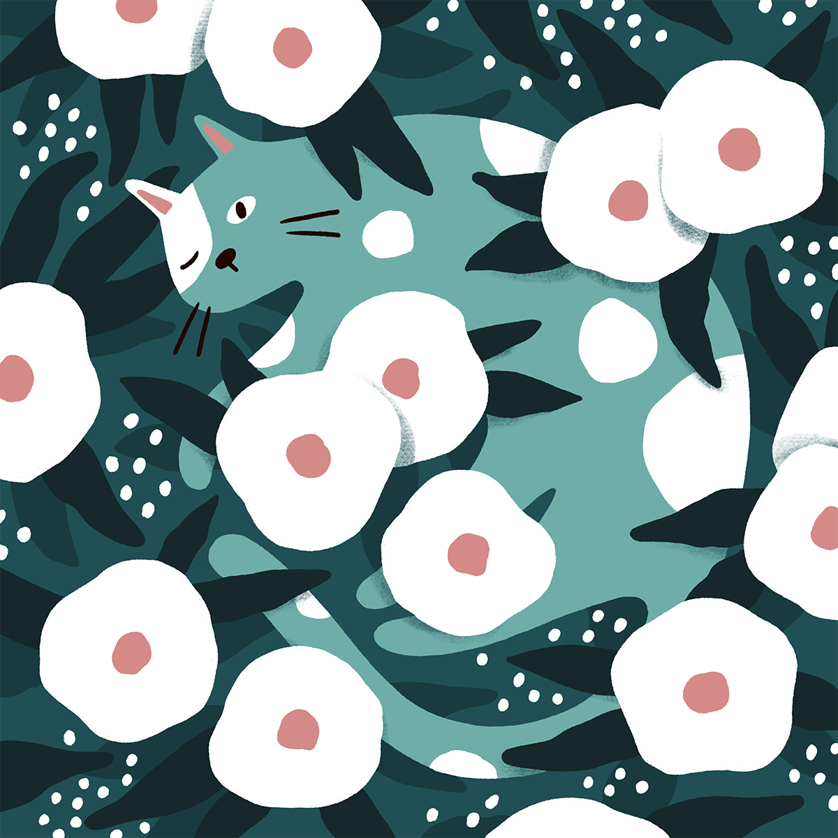 Sasha Kolesnik_cat and flowers_illustration