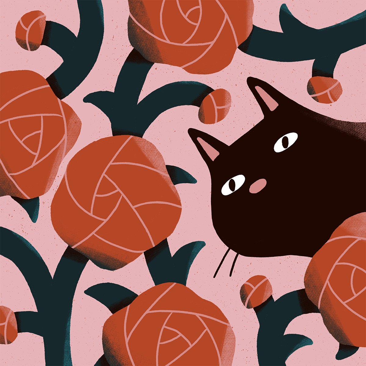 Sasha Kolesnik_cat and roses_illustration