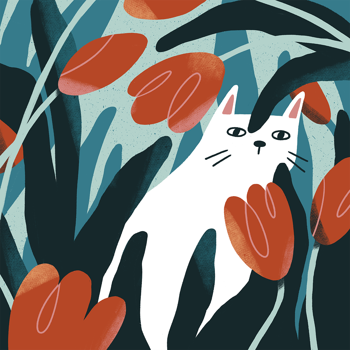 Sasha Kolesnik_cat and tulips_illustration