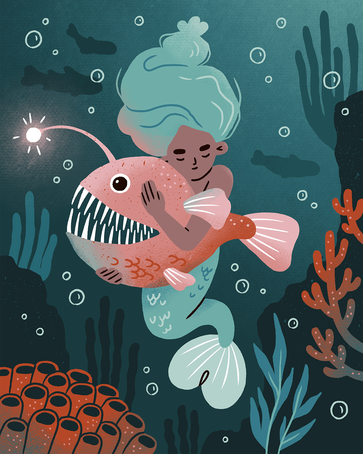 Sasha-Kolesnik_mermaid and anglerfish_illustration