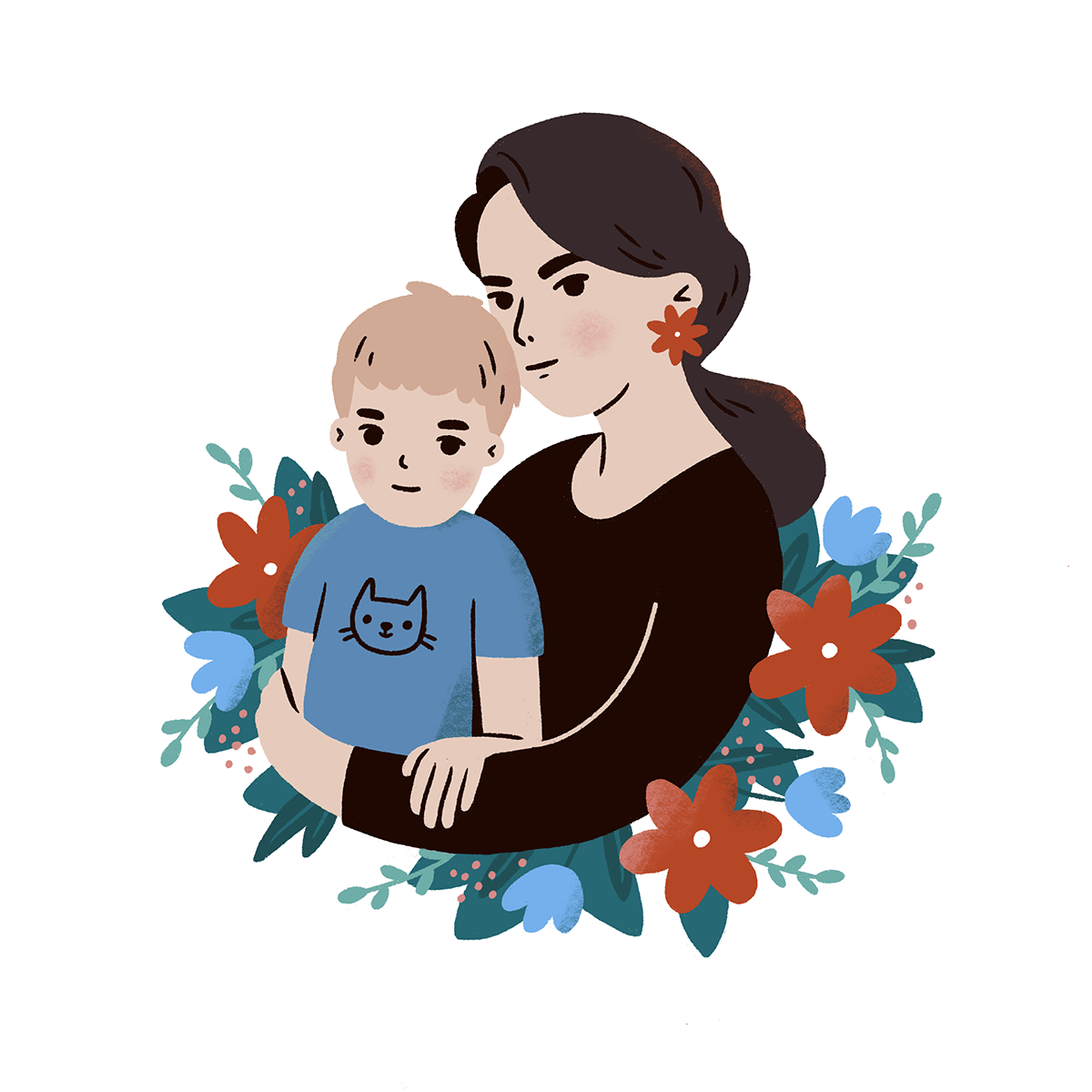 Sasha Kolesnik_mother and son portrait_illustration