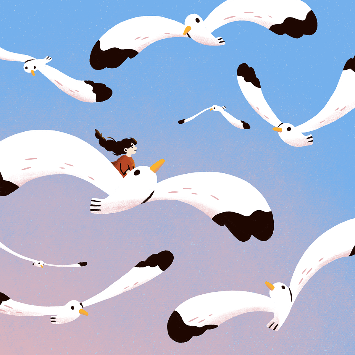Sasha Kolesnik_seagulls flight_illustration
