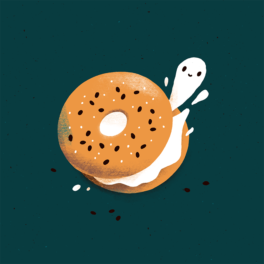 Sasha Kolesnik_spooky breakfast_ghost bagel_illustration