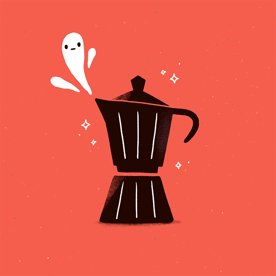 Sasha Kolesnik_spooky breakfast_ghost moka pot_illustration
